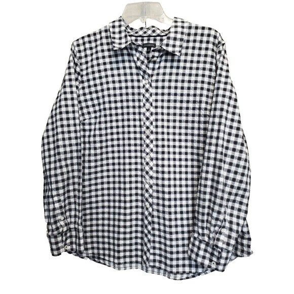 Talbots Cotton Blend Black Textured Plaid Long Sleeve Button-Up Shirt Size XL - Picture 1 of 5